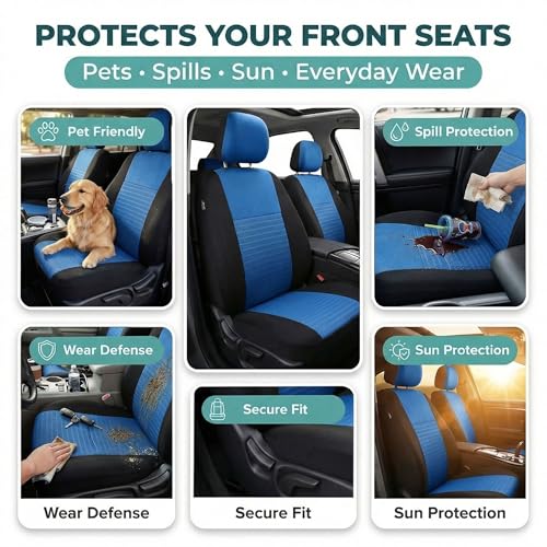 FH Group Car Seat Covers Trendy Elegance Blue Full Set Automotive Seat Covers, Airbag and Split Rear Combo Non-Slip Dash Grip Pad Universal Fit Interior Accessories Cars Trucks SUV Car Accessories