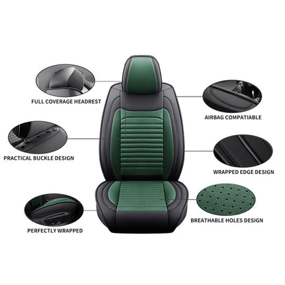 Car Seat Covers Full Set Fit for Chevy/Chevrolet Cruze 2011-2019, Premium Faux Leather Car Seat Protectors,Breathable Anti-Slip Full Wrapping Edge Seat Covers(Black&Green,Full Set)