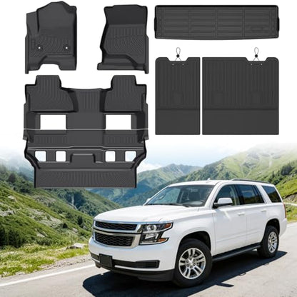 Floor Mats for Chevy Tahoe 2015-2020 and for GMC Yukon 2015-2020 (for Bucket Seat, Not for XL), Heavy Duty TPE All Weather Protection, Waterproof Non-Slip (Floor Mats & Cargo Liner & Seatback Mat) - style: 03) For Chevy Tahoe Bucket Seat | 2015-2020 | & F