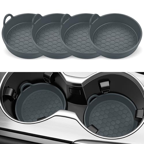 SINGARO Car Cup Holder Coaster, 4PCS Silicone Cup Holder Insert, Universal Non-Slip Cup Holders, Car Interior Accessories for Women and Man, Grey - color: Gray