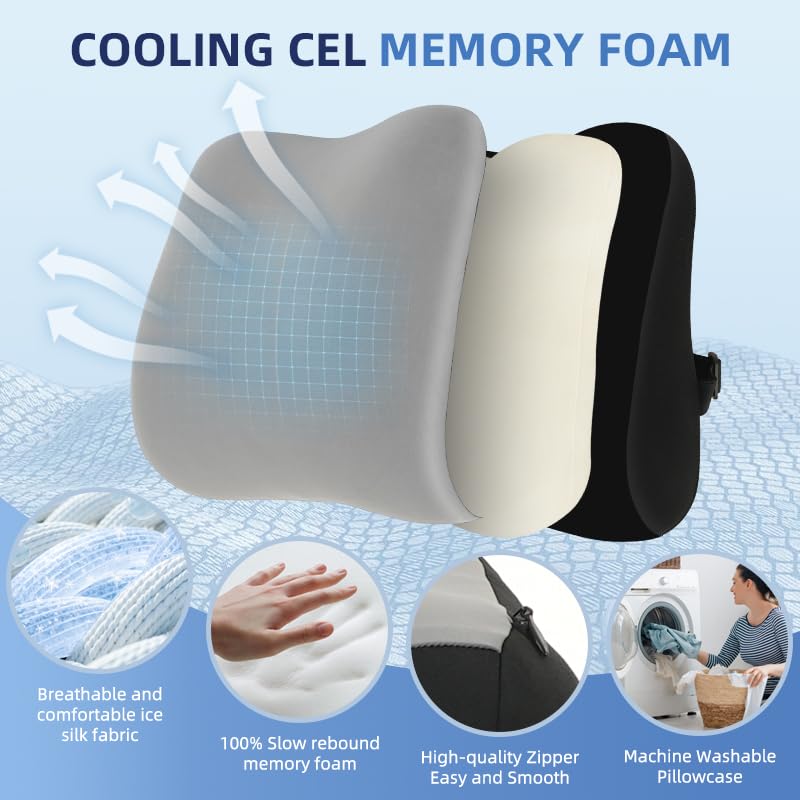 Lumbar Support Pillow for Office Chair, Memory Foam Lumbar Pillow for Lower Back Pain Relief (xiaoyaokaoGrey) - color: Xiaoyaokaogrey