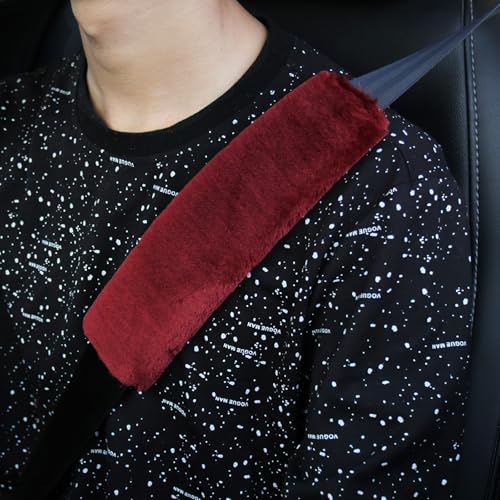 2 Pack Car Seatbelt Covers Shoulder Pad, Soft Faux Sheepskin Seat Belt Shoulder Cover for a Comfortable Driving, Seat Belt Shoulder Strap Covers Helps Protect Your Neck and Shoulder (Wine Red) - color: Wine Red