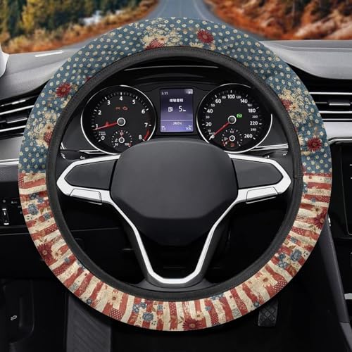 AFPANQZ American Flag Daisy Car Steering Wheel Cover Stretch-on Comfortable Grip Automotive Steering Wheel Cushion Anti-Slip Universal 14-15 inch Machine Washable - color: American Flag Daisy