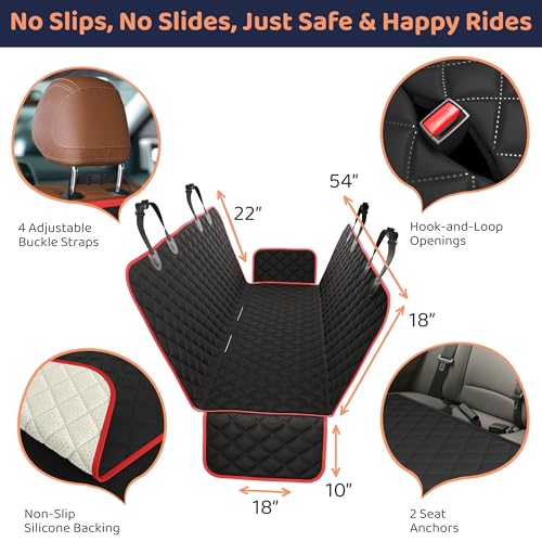 Dog Car Seat Cover for Back Seat, Waterproof Hammock for Car, SUV & Truck, Non-Slip Backseat Cover for Dogs, Heavy-Duty Dog Hammock Style Seat Protector Pets, Easy to Install & Clean