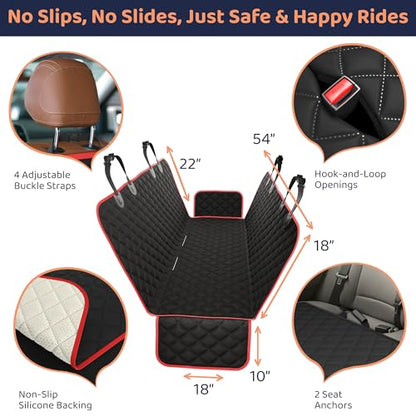 Dog Car Seat Cover for Back Seat, Waterproof Hammock for Car, SUV & Truck, Non-Slip Backseat Cover for Dogs, Heavy-Duty Dog Hammock Style Seat Protector Pets, Easy to Install & Clean