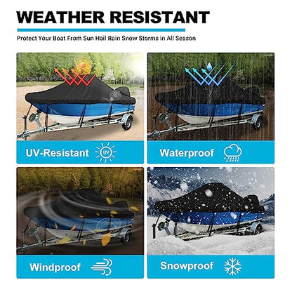 Waterproof Center Console Boat Cover 17-19ft, Heavy Duty 1300D Marine Grade Polyester Canvas 17’ 18 ft 19 Foot Boat Center Console Covers, Black - color: Black, size: 17'-19' Long (Beam Width up to 102")