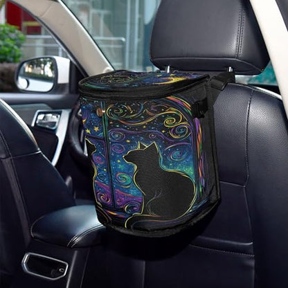 MNSRUU Car Trash Can with Lid, Two Black Cats in A Window Car Trash Bag Hanging Organizers and Storage for Front Back Seat, Leak-Proof Trash Bin - color: Cat A12617
