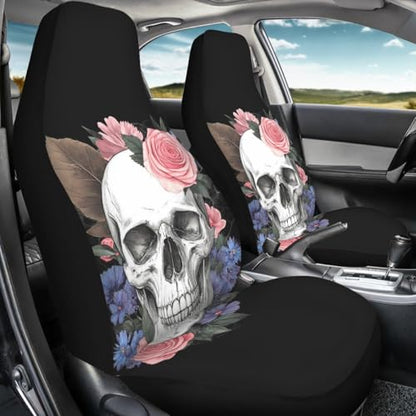 Pehede Car Seat Cover Flower Skull Front for Cars, Easy to Install Cover Set, Accessories Auto Trucks Van SUV,2 Packs - color: Multi13