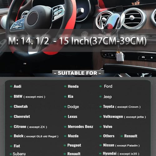 Black and Red Steering Wheel Cover Microfiber Leather Sporty Car Accessories for Men and Women,Breathable Non-Slip Universal Fit 14 1/2-15 Inch - color: Black+Red