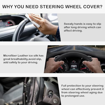 White Embroidery Butterfly Car Steering Wheel Cover,14.5-15 Inch Universal Leather Covers Breathable Anti-Slip Odorless Steering Wheels Accessories for Men Women - color: White Embroidery