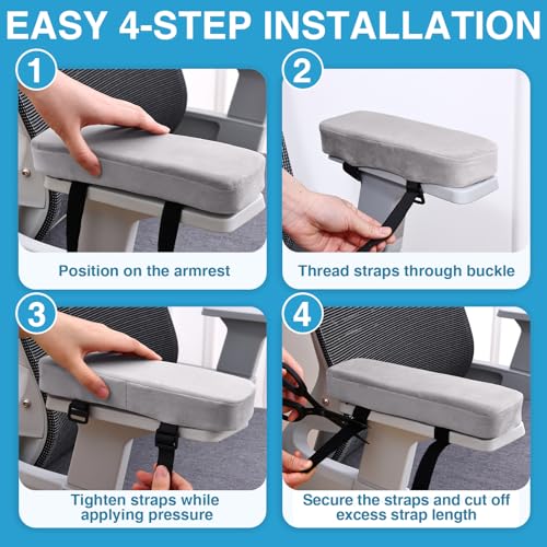 Smiry Ergonomic Office Chair Armrest Pads, Memory Foam Arm Rest Covers, Non-Slip Armrest Cushion with Adjustable Buckles and Straps, Elbow Relief for Desk, Gaming & Wheelchair (Grey, Set of 2) - color: Grey