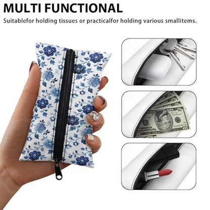 Blue Flowers Tissue Pouch, Small Pockets Stylish Tissue Pouch for Coins Easy to Carry Small Pouch for Keys Coins Credit Cards - color: Blue Flowers 01