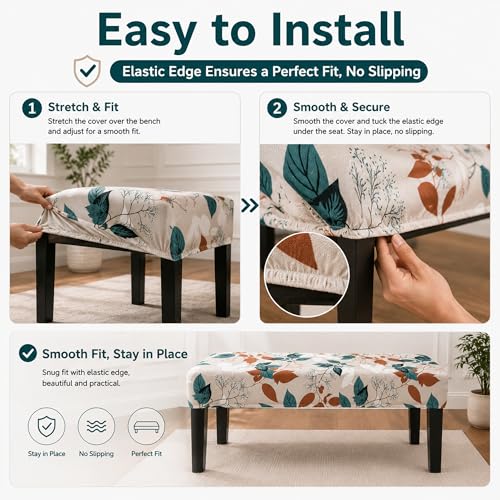 FUANGUI Floral Bench Cover,Stretch Dining Bench Cover for bedrooms, Living Rooms, Kitchens, Protector Chair Bench Piano Bench Seat Covers Stool Slipcover Removable, Washable - 02 - color: 02