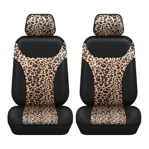 AUTOFAN Universal Fit Front Car Seat Covers (2-Pack) – Premium PU Leather with Leopard Print Design, Airbag Compatible, Easy Installation, Stylish Interior Upgrade for Cars & SUVs - color: PU leather leopard print