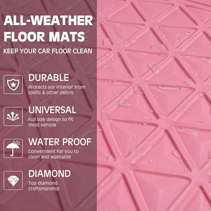 CAR PASS Bling Diamond Car Mats Rubber Floor Mats Full Set Anti-Slip 3D Rhombus Waterproof Trim to Fit Liner Universal Glitter Crystal Sparkly Shining Rhinestone Girl Women SUV Sedan Van, Pink Rubber - color: Pink Rubber