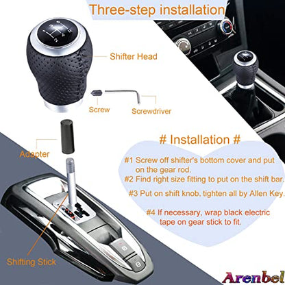 5 Speed Manual Gear Shifter Stick Handle Black Stitched Leather Shift Lever Knob Replacement Fit Most Trucks Cars