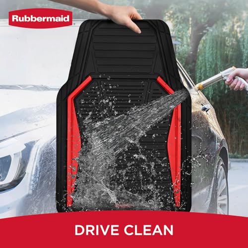 Rubbermaid Car Mat Full Set All-Weather Heavy-Duty 4 Pieces– Trim-to-Fit Universal Car Mats Full Set – Waterproof Rubber Floor Liners for Most Trucks, SUVs, Vans, and Sedans-Red - color: Red