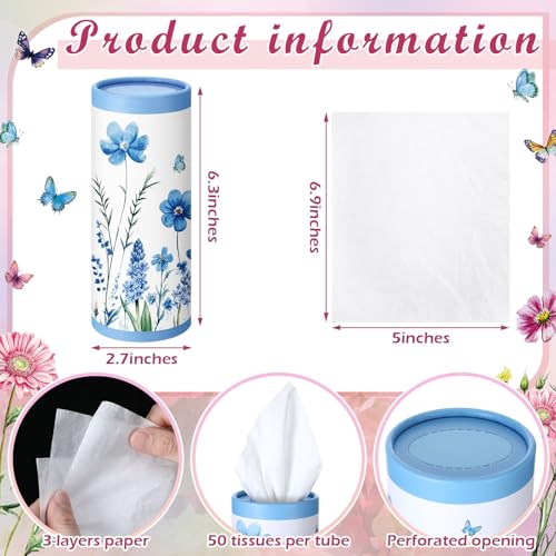 12 Pack Car Tissue Cylinder Holder Bulk with 3 Ply Facial Tissues, Round Napkin Holders for Car Cup Holder Cylinder Travel Paper Tubes Bulk Round Napkin Boxes Packs(Classic Flower) - style: Classic Flower