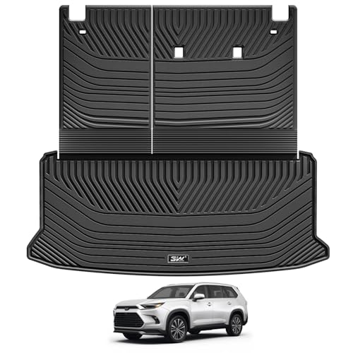 3W Cargo Liner Fit 2024 2025 2026 Toyota Grand Highlander 7 Seat with Subwoofer(Include Hybrid), Trunk Mat and Seat Back Covers TPE All Weather(Not for Hybrid MAX Model) - style: 2. Grand Highlander|24-26|Trunk Mats Set