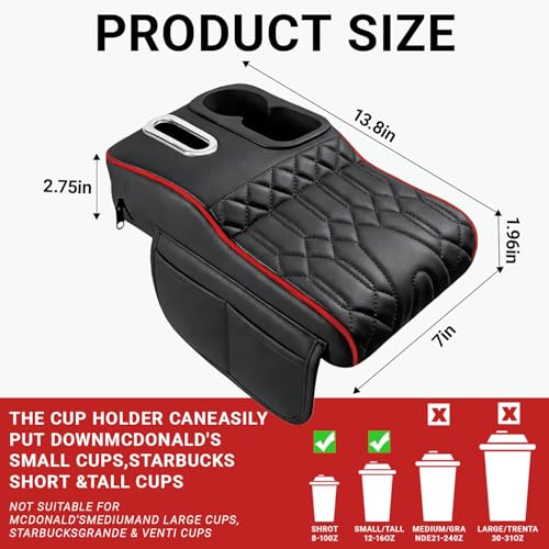 Upgraded Car Center Console Cover,PU Leather Car Armrest Cover Cushion Contains High Elasticity Sponge with Cup Holder,2 Storage Bags Tissue Box (Black-B) - color: Black-B