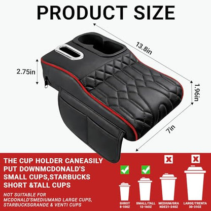 Upgraded Car Center Console Cover,PU Leather Car Armrest Cover Cushion Contains High Elasticity Sponge with Cup Holder,2 Storage Bags Tissue Box (Black-B) - color: Black-B