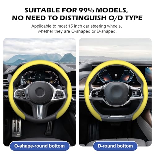 Nappa Leather Steering Wheel Cover,Universal Fit 15 Inch-Premium Non-Slip Breathable Comfort Grip for Cars Trucks SUVs,Anti-Slip Durable Interior Upgrade Lemon Yellow - color: Lemon Yellow