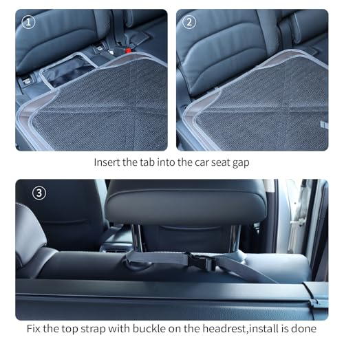Viaviat Car Seat Protector Leather Waterproof Child Safety Seat Protector Cover with Thick Pad and 2 Large Pockets Durable Kick Mat for All Auto Seat (Brown) - color: brown