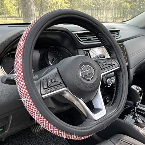 D Shaped Bling Comfy Steering Wheel Cover with Jumbo Crystal Rhinestones, Anti-Slip Diamond Leather, Flat Bottom 14.5-15 Inch (Red) - color: 6.Red, size: D Shaped/Flat Bottom[14 1/2''-15'']