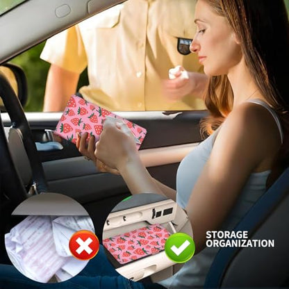 Leather Car Registration and Insurance Card Holder, Cute Car Accessories Vehicle Glove Box Car Organizer for Documents, Cards, License Pink Red Cute Strawberry - color: Pink Red Cute Strawberry