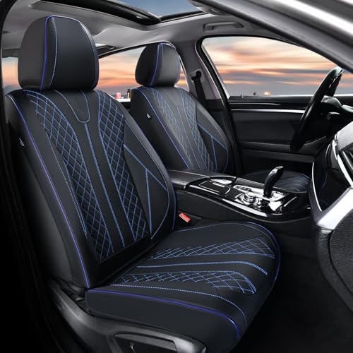 FLORICH Automotive Car Seat Covers Front Seat, Leather Car Seat Cover 2 Pack Waterproof Front Seat Covers Full Coverage Driver Seat Protector Universal Fit for Most Cars SUV Trucks, Black&Blue Line - color: Black&Blue Line, size: FrontPair
