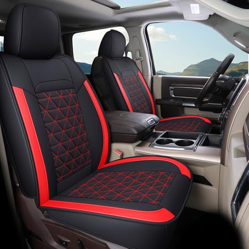 Coverado Seat Covers for Dodge Ram Full Set, Waterproof Truck Car Seat Cover Protectors Custom Fit for 2002-2026 Dodge RAM 1500 2500 3500 with Curved Bench(Red) - color: Red (curved back), size: FullSet (Curved Back)