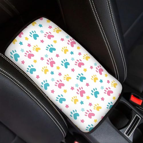 UNICEU Dog Paw Star Print Auto Center Console Armrest Pad Universal Fit Armrest Seat Box Cover Protector Car Armrest Cover for SUV Truck Vehicle - color: Dog Paw Star