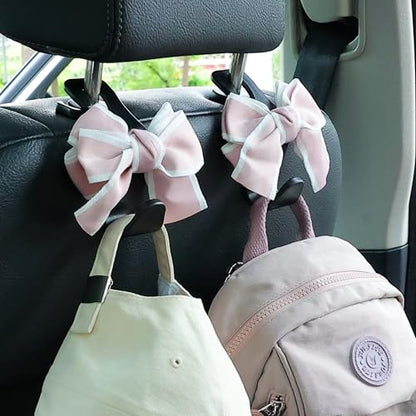 Car Seat Headrest Hook Cute Bowknot Vehicle Hanger Car Storage Organizer for Handbag Purse Coat Grocery Bag Black Pink - color: Black Pink