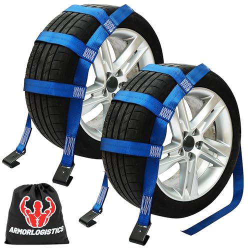 Tow Dolly Basket Straps with Flat Hook, 2 Pack Tow Dolly Straps, Fits 14"-17" Tires Wheels, Breaking Strength 10000 lbs, 2" Over Wheel Car Basket Tie Down Strap with Carrying Bag, Blue - color: Blue