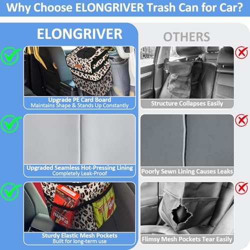 ELONGRIVER Car Trash Can Bin for Back Seat Leak Proof, Cute Car Trash Bag Hanging, Vehicle Trash Can for SUV Truck Van, Automotive Garbage Cans Front Seat Leopard Print, 2 Gallons - color: Leopard Print, size: 2 Gallons