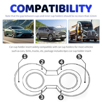 6PCS Silicone Car Cup Holder Insert,Curve Anti-Shake Car Cupholder Insert Stabilizer for Stabilizing Water Cups/Bottles,Self-Adhesive Silicone Cup Holder Inserts for Cars
