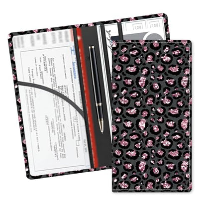 Leather Car Registration and Insurance Card Holder, Cute Car Accessories Vehicle Glove Box Car Organizer for Documents, Cards, License Glitter Pink Leopard - color: Glitter Pink Leopard