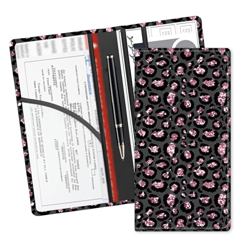Leather Car Registration and Insurance Card Holder, Cute Car Accessories Vehicle Glove Box Car Organizer for Documents, Cards, License Glitter Pink Leopard - color: Glitter Pink Leopard
