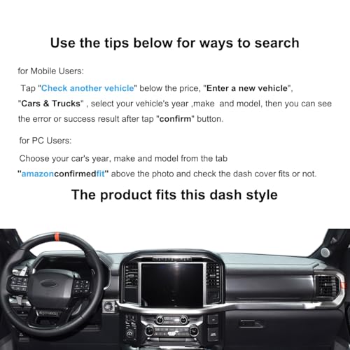 Yiz Dash Cover Mat Custom Fit for Ford F150 2021 2022 2023 2024 2025 2026 with Light Sensor w/o Headup Display, Dashboard Cover Pad Carpet (21-24 Black) J184 - color: 21-26 Black