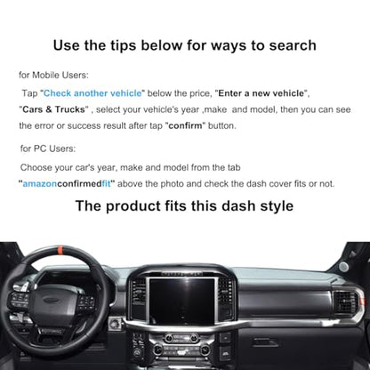 Yiz Dash Cover Mat Custom Fit for Ford F150 2021 2022 2023 2024 2025 2026 with Light Sensor w/o Headup Display, Dashboard Cover Pad Carpet (21-24 Black) J184 - color: 21-26 Black
