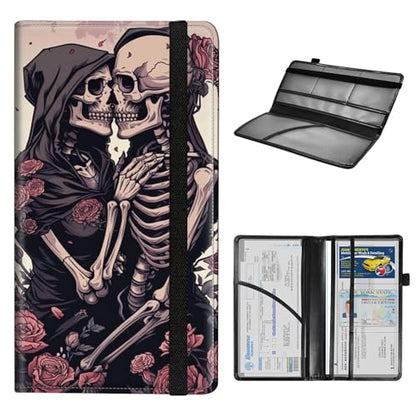 Car Registration and Insurance Holder for Women Men,Automobile License Document Card Holders Vehicle Glove Box Organizer Leather Accessories Driver Essential,Roses and Skulls - color: Roses and Skulls