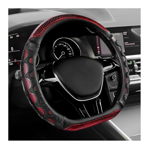 Sun Walker Car Steering Wheel Cover, 15" D-Shaped 3D Honeycomb Steering Wheel Protector with Anti-Slip Lining, Comfortable Grip Wheel Protector Stylish Interior Decor for Most Cars (Red) - color: Red