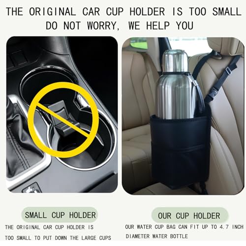 Large Car Cup Holder Expander, Fits Large 24/36/40/46oz Water Bottles, Big Drinks Holder Bag- Universal Auto Vehicle for Cars, SUV & Truck RV's Golf-carts (Black) - color: Black