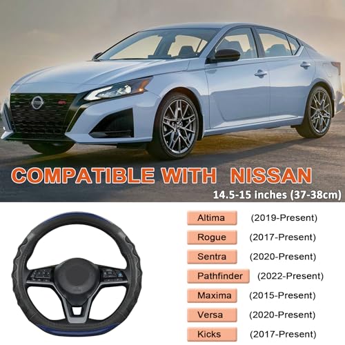 GIANT PANDA Steering Wheel Cover for Nissan Altima Rogue - Car Steering Wheel Cover for Nissan D Shape(Blue-D-Shaped) - color: Blue