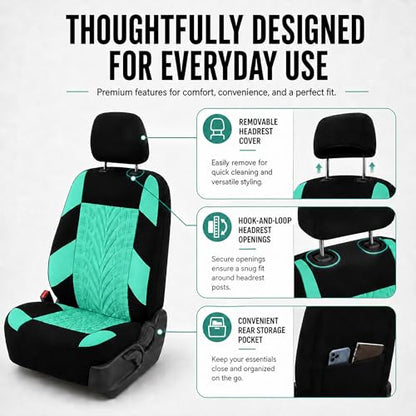 FH Group Full Set Premium Cloth Car Seat Covers - Universal Fit, Low Back Front Seat Covers, Airbag Compatible, Split Bench Rear Seat, Washable Seat Cover for SUV, Sedan, Mint