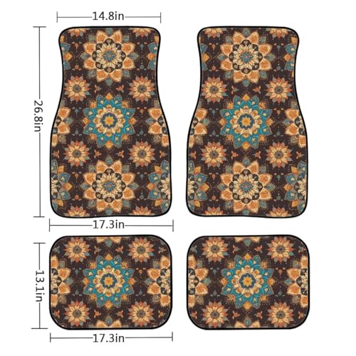 Mandala Car Rubber Floor Mat 4PCS Retro Ethnic Tribe Mandala Graphic Front and Rear Mats Rubbers Non Slip Floor Mats Heel Pad Gradient Lotus Flower Fit for SUV Van Truck - color: Retro Mandala Flower