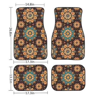 Mandala Car Rubber Floor Mat 4PCS Retro Ethnic Tribe Mandala Graphic Front and Rear Mats Rubbers Non Slip Floor Mats Heel Pad Gradient Lotus Flower Fit for SUV Van Truck - color: Retro Mandala Flower