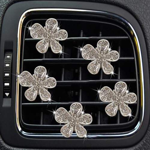 5 Pcs Car Vent Clip,Bling Flower Car Air Fresheners Vent Clips Cute Car Vent Decorations,Car Diffuser Rhinestone Car Interior Decoration Charm Car Vent Accessories