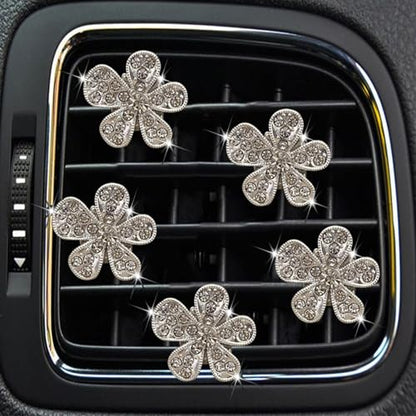 5 Pcs Car Vent Clip,Bling Flower Car Air Fresheners Vent Clips Cute Car Vent Decorations,Car Diffuser Rhinestone Car Interior Decoration Charm Car Vent Accessories