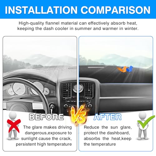 Autorder Dashboard Cover Mat for Chrysler 300 300C 2005-2010 Accessories Dash Cover Upgrade Flannel Dash Mat Sunshade Glare UV Rays Protector - size: 2005-2010 Chrysler 300